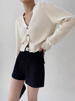 Load image into Gallery viewer, V Ribbed Contrast Button Cardigan in Cream

