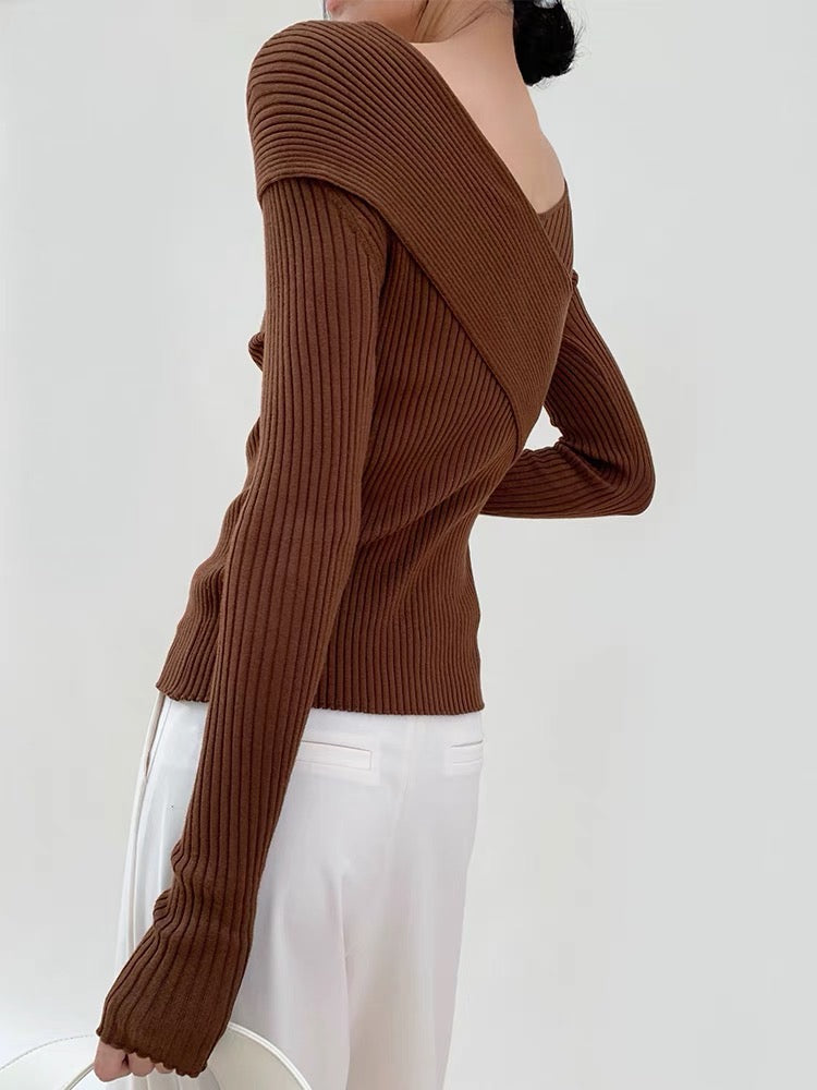 Crossover Off Ribbed Sweater