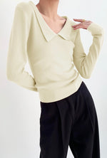 Load image into Gallery viewer, V Collar Long Sleeve Top - Cream
