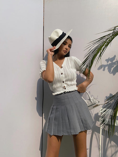 Berrylush Women Solid Grey High-Waisted Slip On Mini Skirt