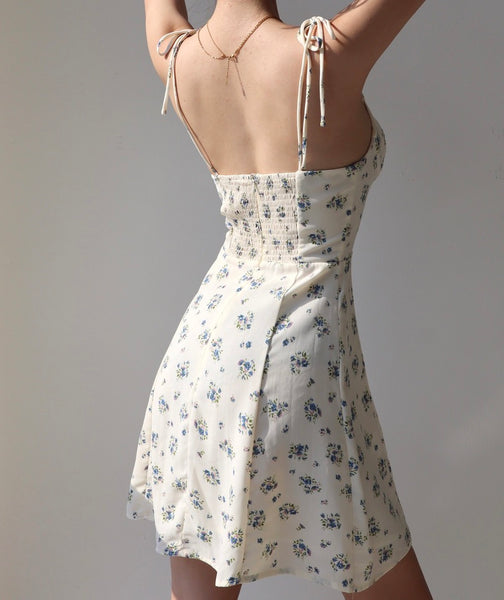 Althea White Floral Tie Strap Mini Dress