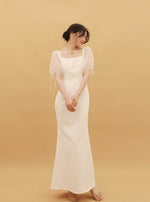 Load image into Gallery viewer, Nadya Blouson Sheer Sleeve Gown in White
