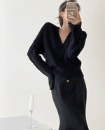 Load image into Gallery viewer, Girona Wrap Knit Sweater- Black
