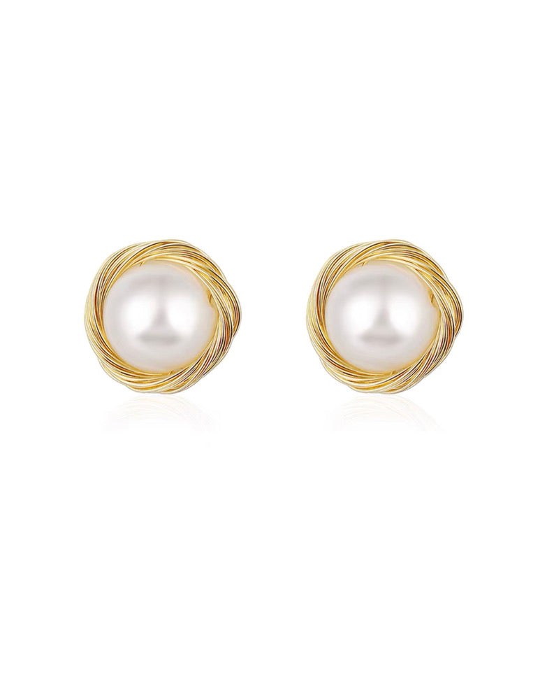 Gold Pearl Edge Stud Earrings