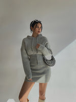 Load image into Gallery viewer, Knitted Hoodie Bodycon Dress - Grey
