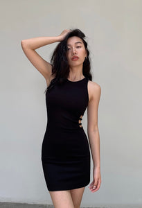 Side Buckle Cutout Bodycon Mini Dress in Black