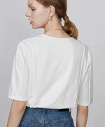 Load image into Gallery viewer, Line Mid Sleeve Top in White

