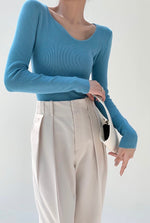 Load image into Gallery viewer, Asymmetric Wavy Long Sleeve Knit Top - Blue
