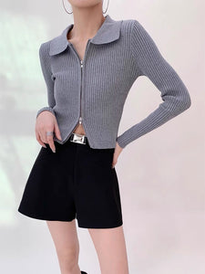 2-way Zip Ribbed Sweater in Grey