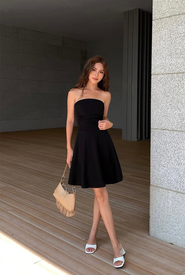 2-Way Bustier Cami Mini Dress in Black