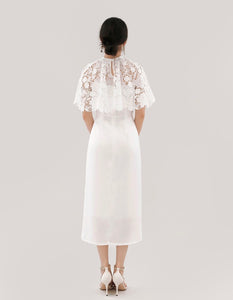 Bayeux Detachable Lace Cape Cami Slit Dress