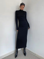 Load image into Gallery viewer, High Neck Bodycon Long Sleeve Maxi Dress - Black
