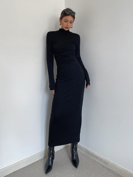 black long sleeve high neck bodycon dress Dashing Black Ribbed Mock Neck Long Sleeve Bodycon Mini Dress