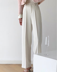 Valencia Wide Leg Line Tailored Trousers in Cream