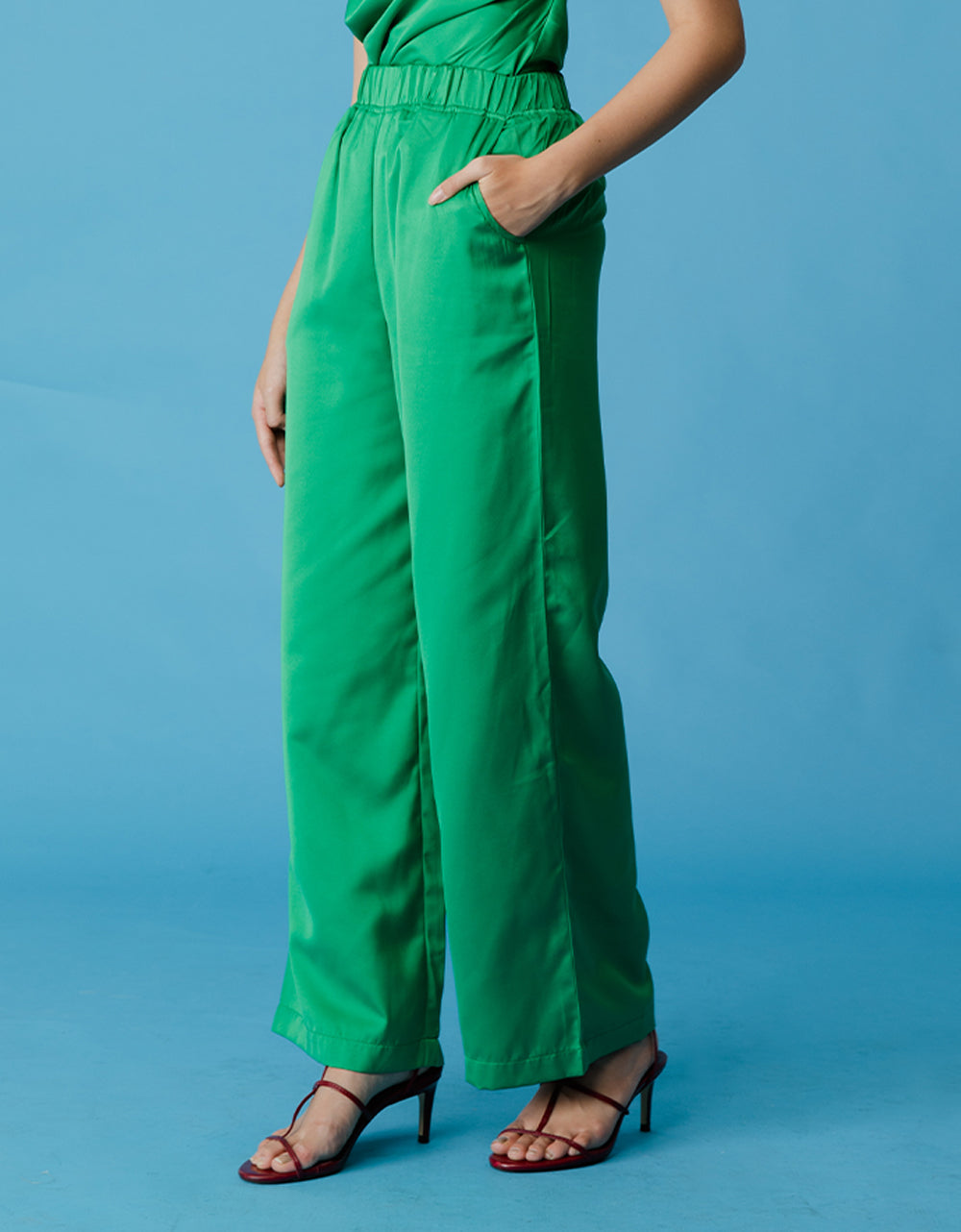 Slip On Silk Pants - Green