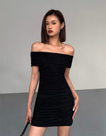 Load image into Gallery viewer, Off Shoulder Shirring Mini Bodycon Dress in Black
