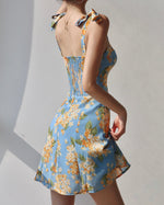 Load image into Gallery viewer, Bulbine Floral Tie Strap Mini Dress in Blue

