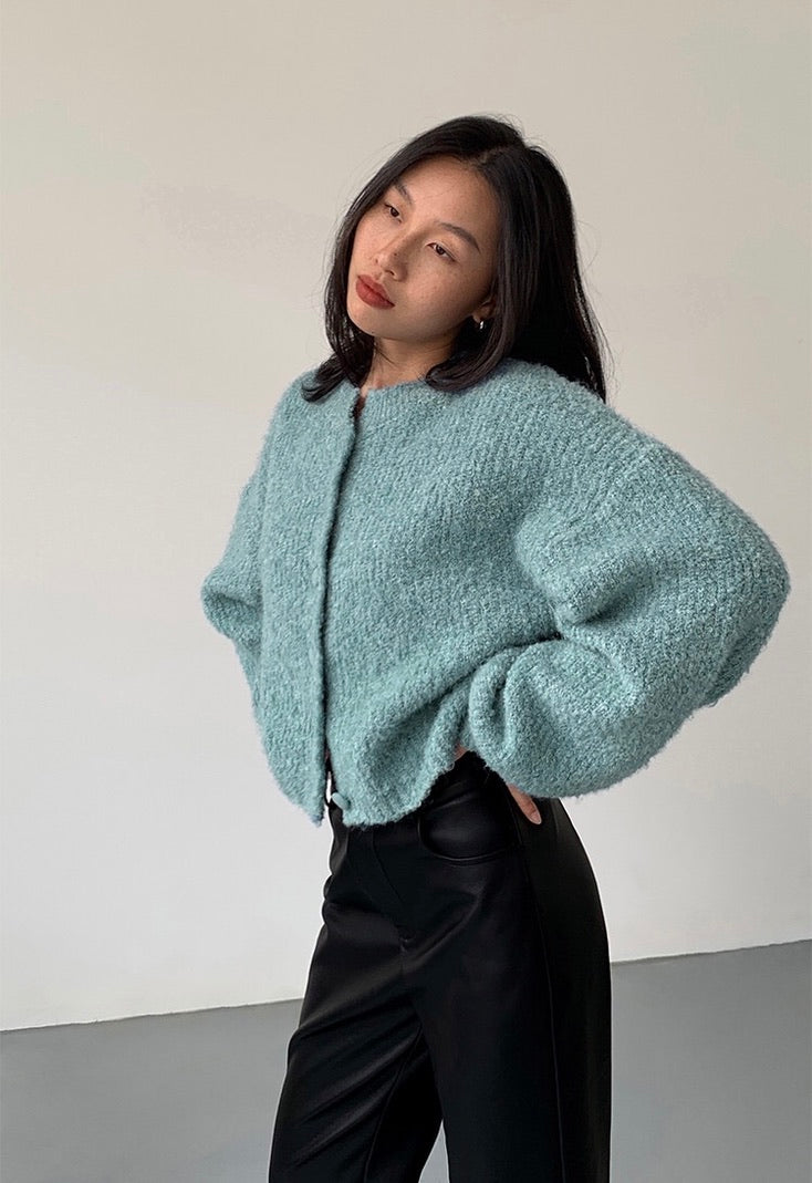 Oversized Woolly Button Cardigan in Mint