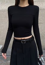 Load image into Gallery viewer, [Ready Stock] Padded Shoulder Line Cropped Top in Black
