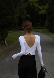 Cosmic Blast Cross Over Cutout Back Long Top in White