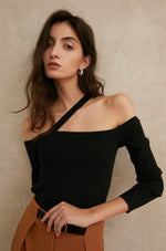 Load image into Gallery viewer, Maddison Off Shoulder Wool Knit Top- Black

