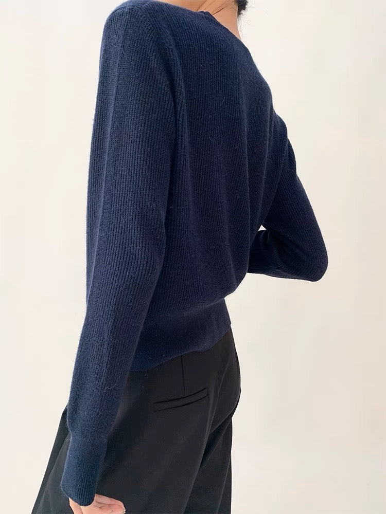Mock Layered Duo Button Cardigan in Navy
