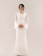 Load image into Gallery viewer, Calais Flute Lace Sleeve Maxi Dress in White
