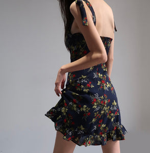 Foliage Floral Tie Strap Cami Mini Dress in Black