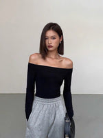 Load image into Gallery viewer, Off Shoulder Long Sleeve Top in Black
