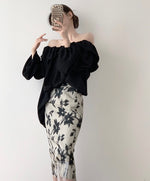 Load image into Gallery viewer, Off Shoulder Bubble Gathered Top in Black
