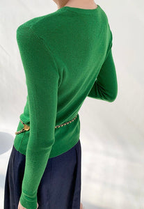 Mock Button Wool Blend Top - Green