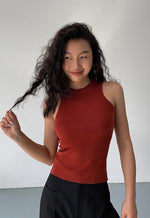 Load image into Gallery viewer, High Neck Knitted Tank Top in Red

