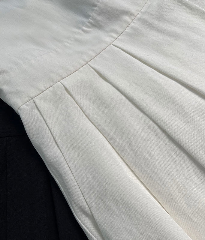Tencel Blend Criss Cross Back Button Midi Dress in White