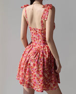 Load image into Gallery viewer, Zonal Floral Tie Strap Mini Dress in Red

