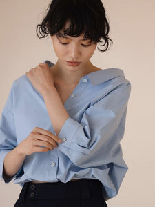 Cropped Classic Shirt with Mock Tank in Blue