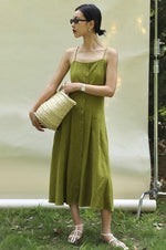 Load image into Gallery viewer, Textured Button Cami Midi Dress in Green

