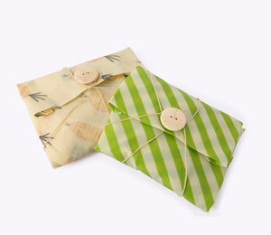 Set of 3 Organic Cotton Beeswax Wraps + String Tie - Streaky Stripes