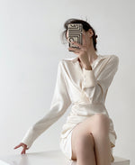 Load image into Gallery viewer, Junin Gathered Mini Shirt Dress - Cream
