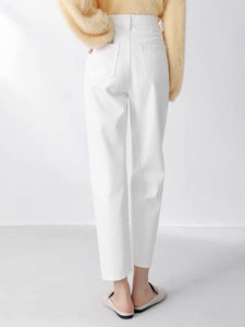 High Rise Cropped Mom Jeans in White