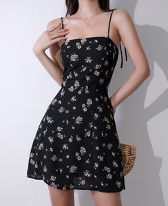 Laurel Floral Tie Strap Mini Dress in Black