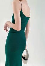 Load image into Gallery viewer, Light Knit U Neck Cami Slit Dress - Green
