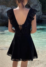 Load image into Gallery viewer, Floral Lace Flutter Dress in Black

