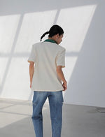 Load image into Gallery viewer, Contrast Collar Polo Tee in White
