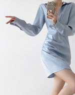 Load image into Gallery viewer, Junin Gathered Mini Shirt Dress - Blue

