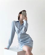 Load image into Gallery viewer, Junin Gathered Mini Shirt Dress - Blue
