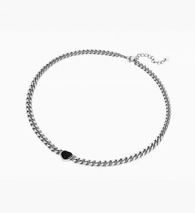 Silver Black Heart Curb Chain Necklace