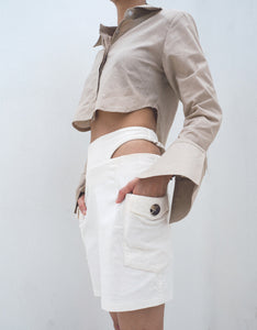 Upcycled Corduroy Curve Mini Skirt - White