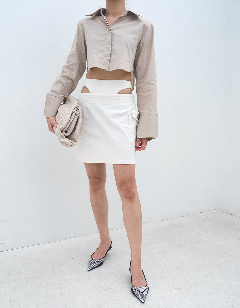 Upcycled Corduroy Curve Mini Skirt - White