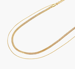 Gold Plated Double Herringbone + Fine Chain Necklace