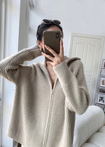 Load image into Gallery viewer, Classic Knitted Zip Sweater in Beige
